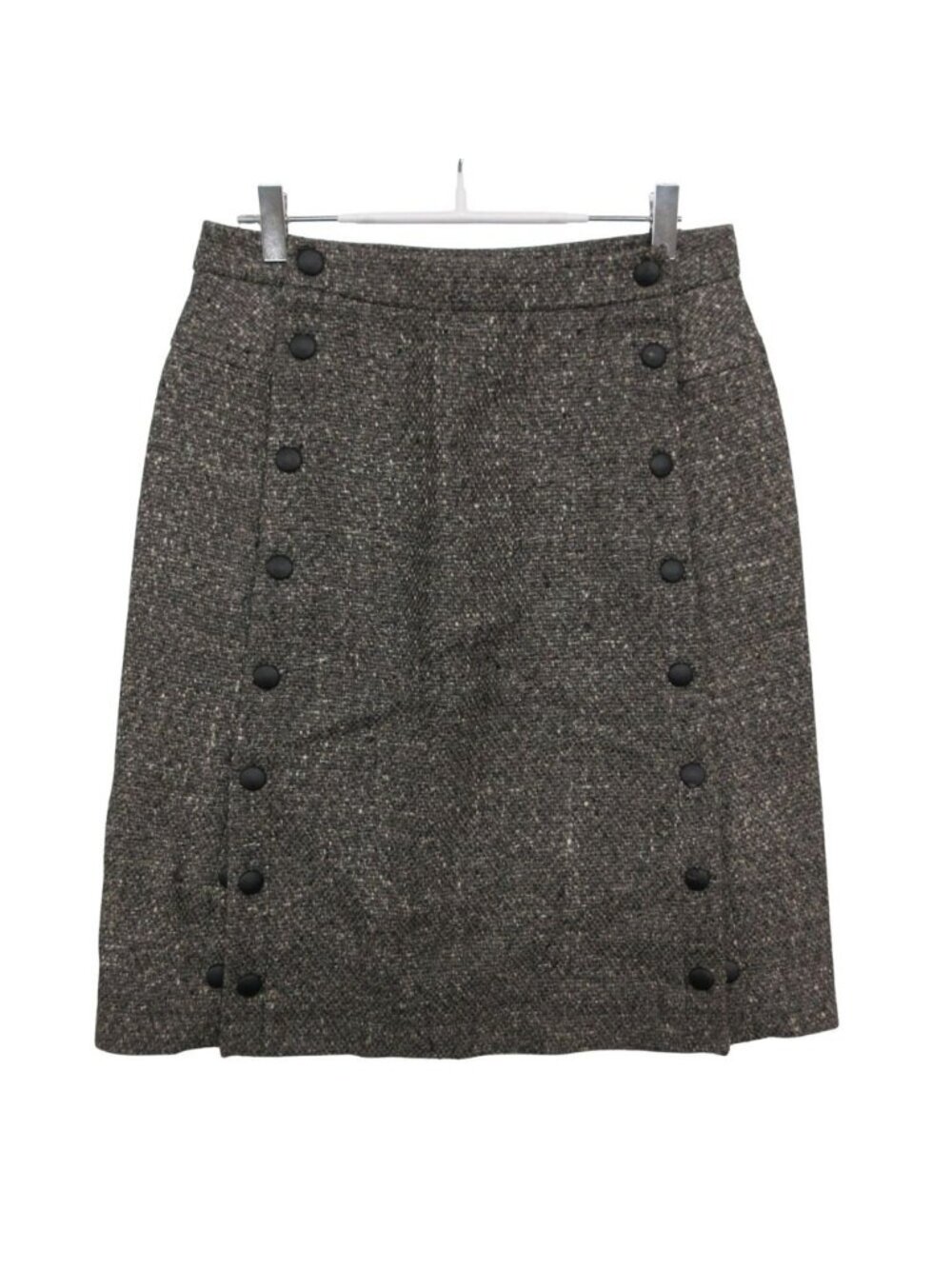 Louis Vuitton Skirt Tweed Front Button LV Logo Side Vents Gray